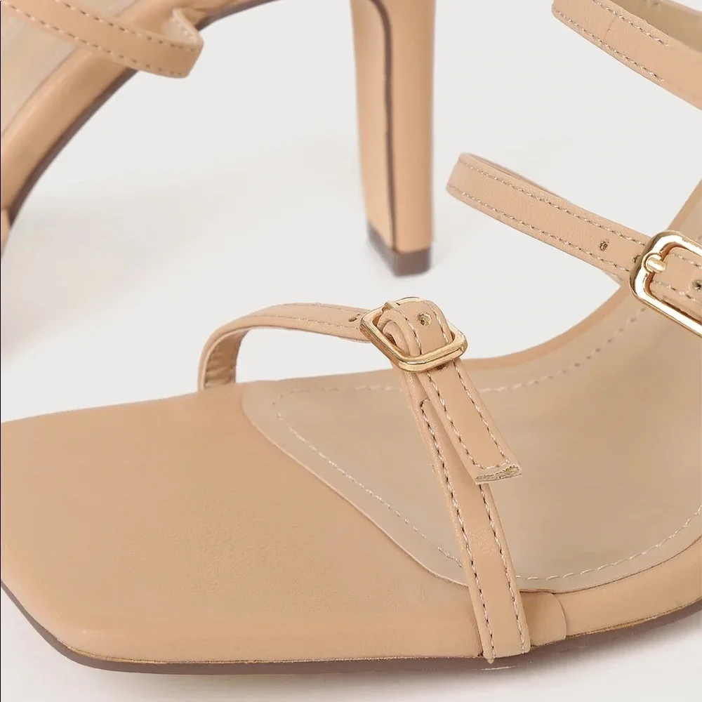 Lulu’s Jayjae Light Nude Square Toe Buckled High Heel Sandals Size 10 - Picture 4 of 9